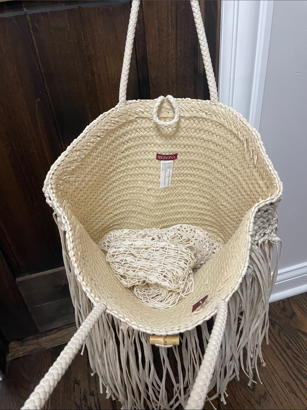 Merona Macrame Woven Straw Tote Beach Boho Bag NWT - Picture 3 of 3